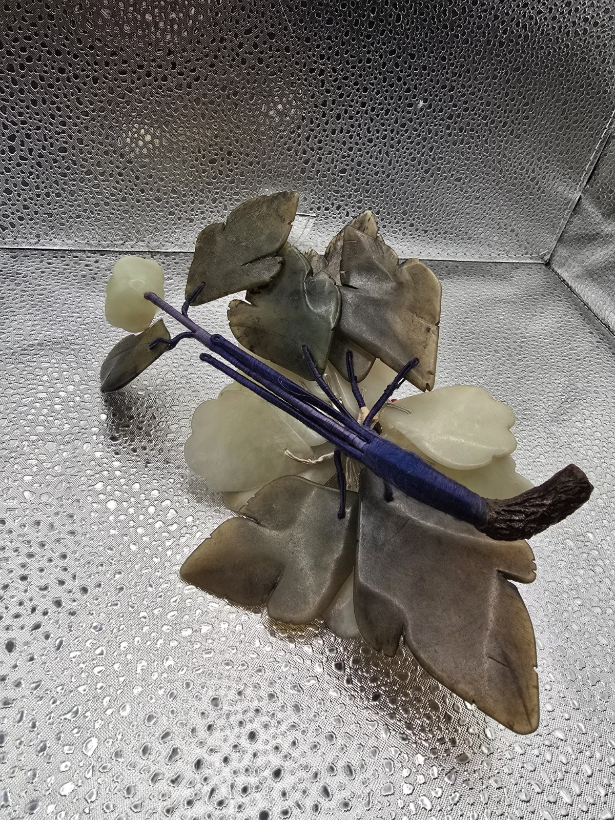 Vintage Antique Chinese Carved Stone Jade Flowers Leaves