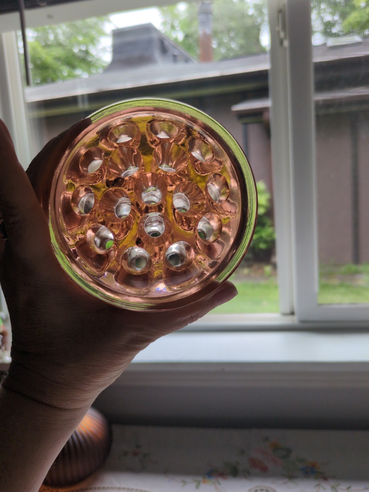 Vintage Pink Depression Glass Flower Frog Stem Holder 16 Hole