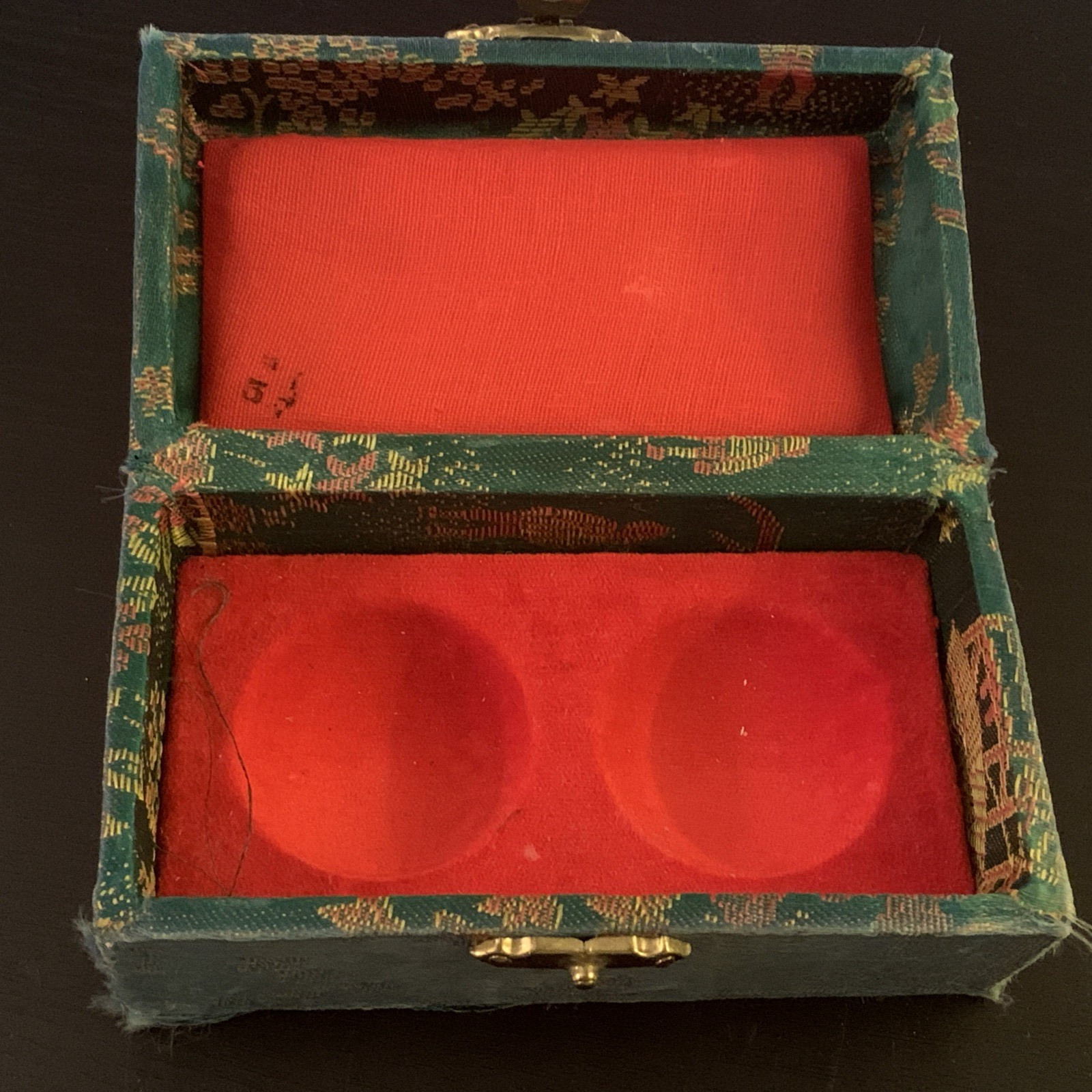 Vintage Chinese Cloisonné Baoding Balls with Chimes Green With Dolphins In Box