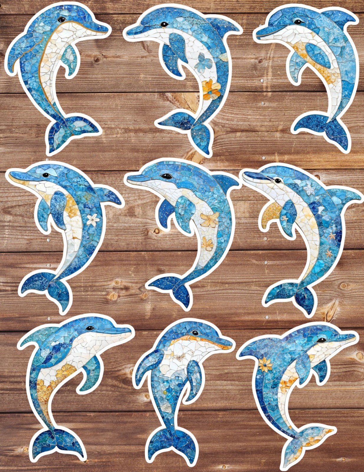 Stained Glass Dolphin Vinyl Stickers Set Scrapbooking Laptop Water Bottle
