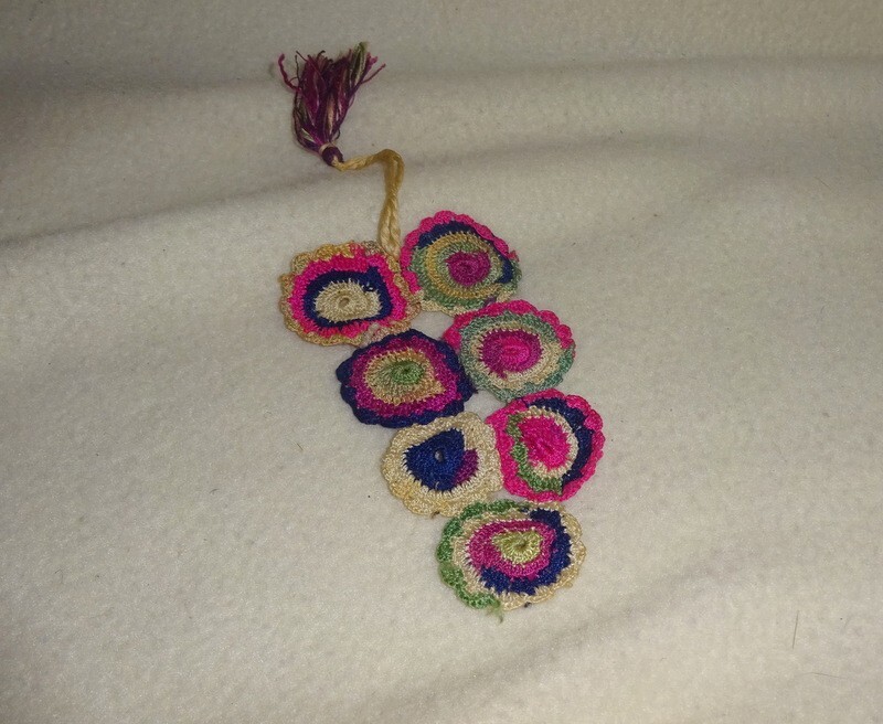 Vintage 1952 Korean or Chinese Hand Made Hand Crochet Multi-Color Bookmark-READ