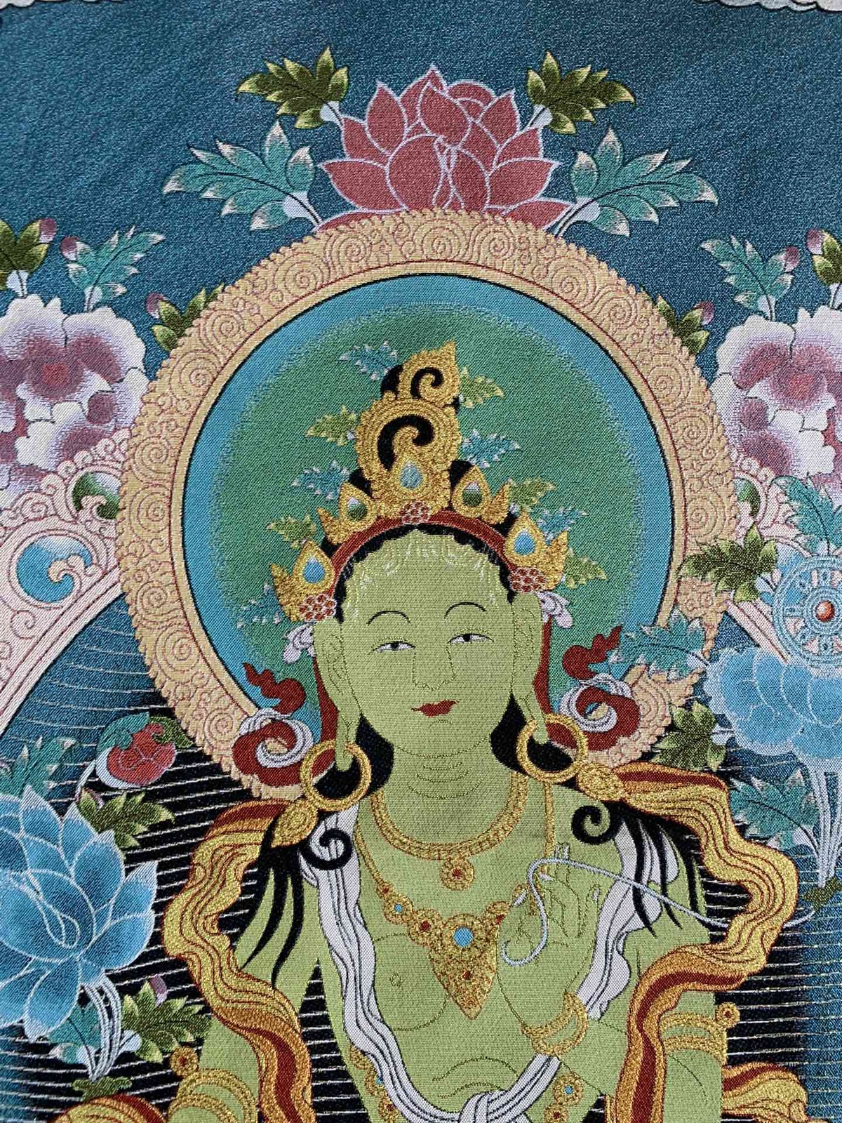 36″Tibet Tibetan Cloth Silk Buddhism Green Tara Guanyin Tangka Thangka Mural 5