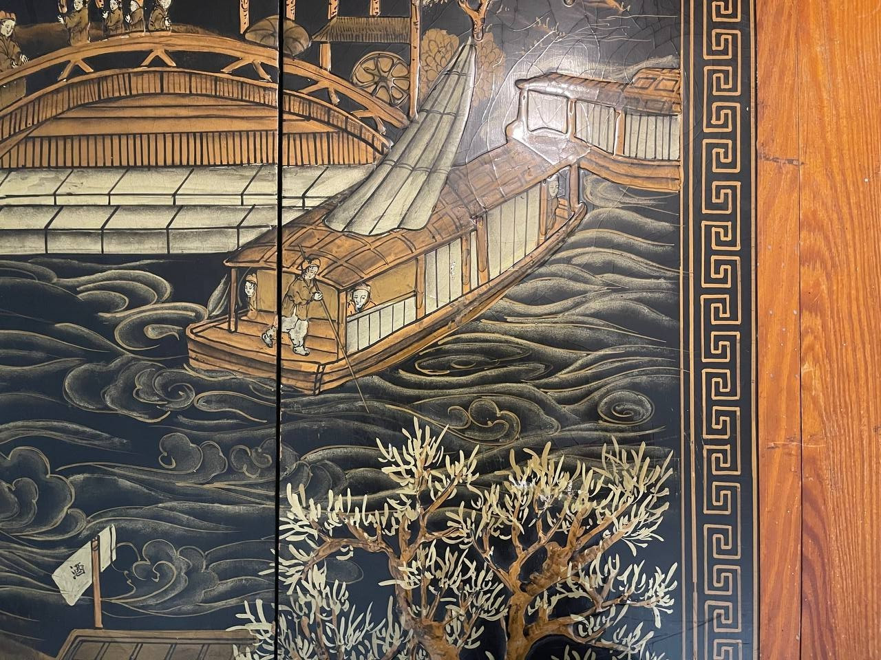 Vintage Chinese Hand Painted Lacquer Wall Panels Set of 4 Landscape Art – 4