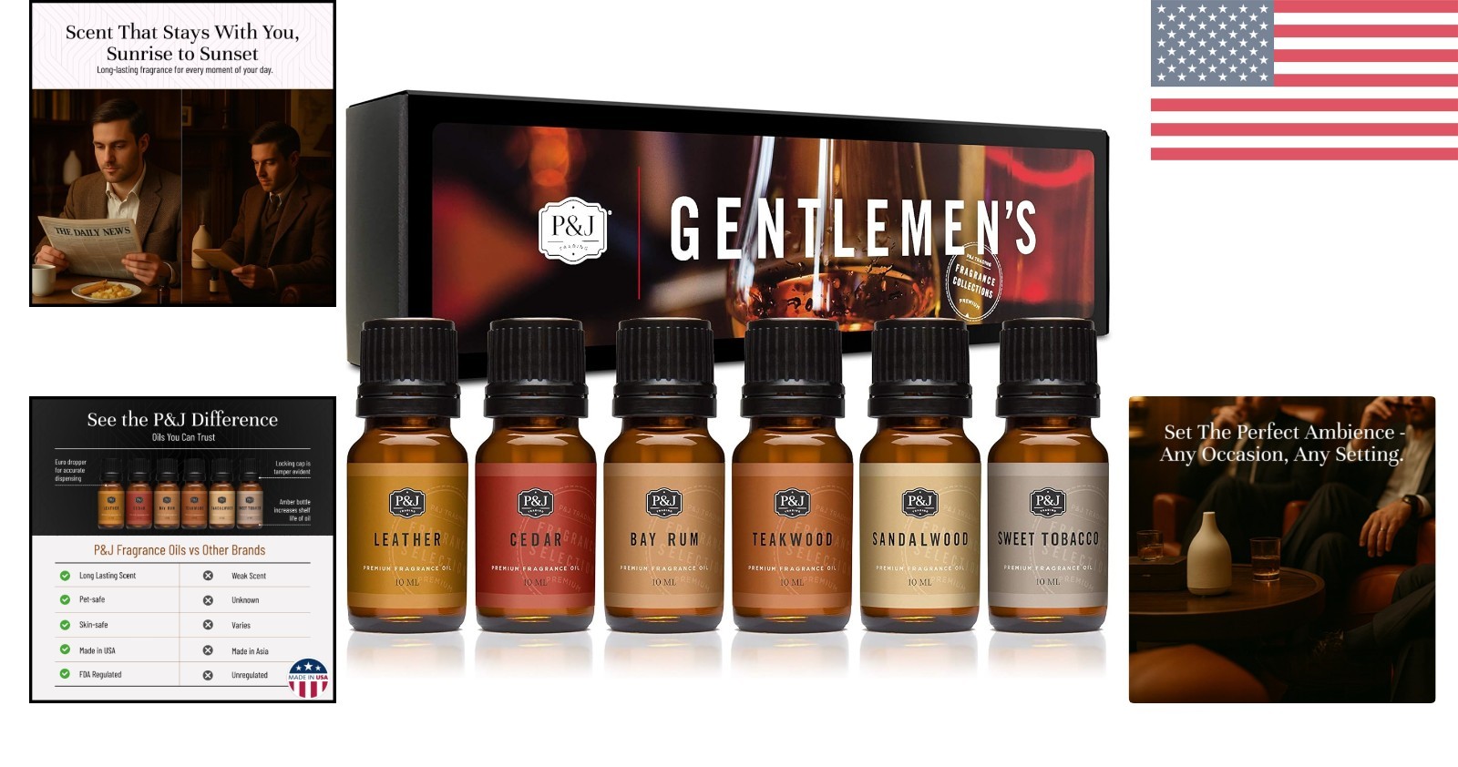 Elegant Gentlemen’s Set of 6 Fragrance Oils – Perfect for Aromatherapy Gifts