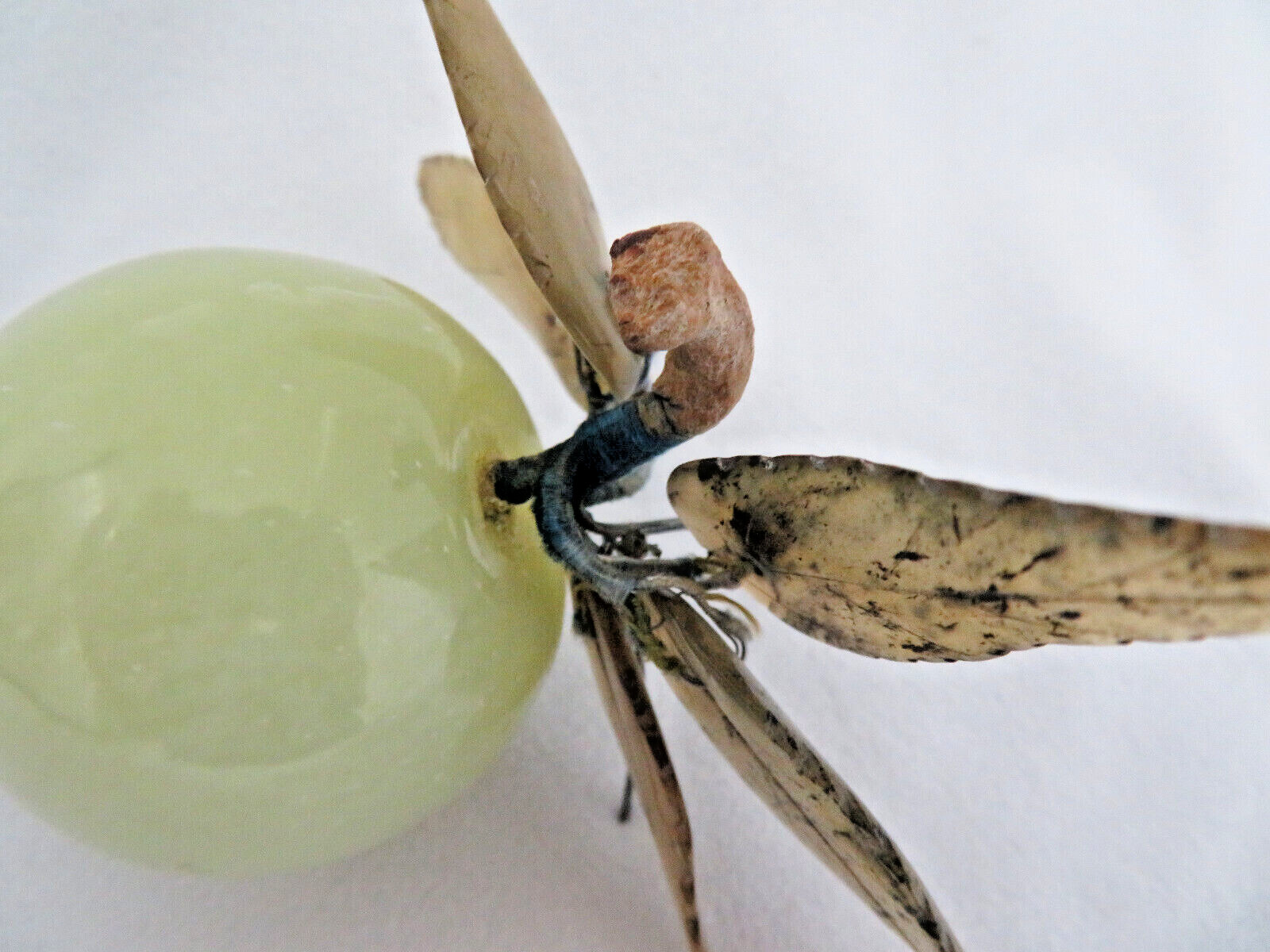 Vintage Chinese Green Jade Gemstone Plum Fruit & Leaves Sculpture