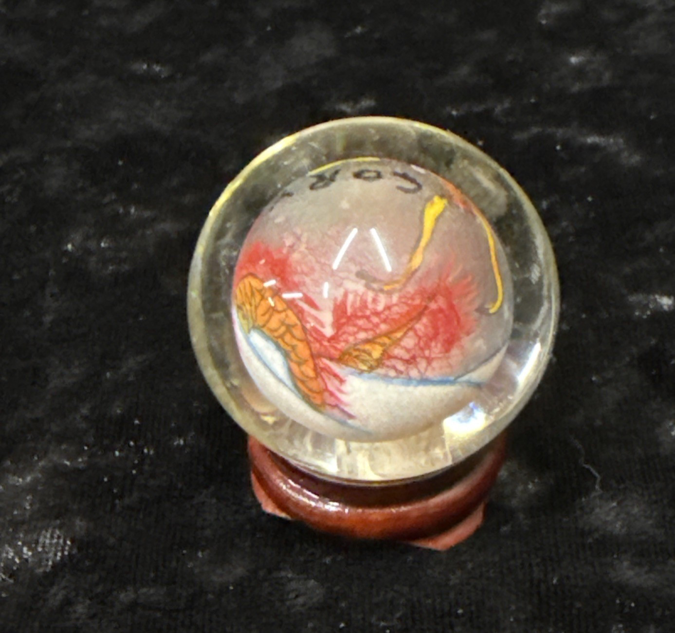 Chinese reverse painted Glass Ball Sphere Orb Dragon w/Stand 1 3/4″ x 1 1/2″