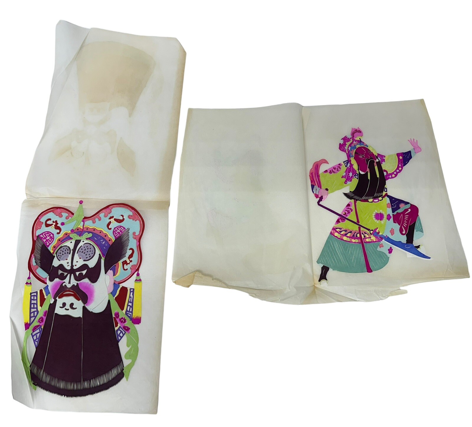 5 Vintage Chinese Opera Masks Paper Cut Out Warrior Peking Lianpu Colorful