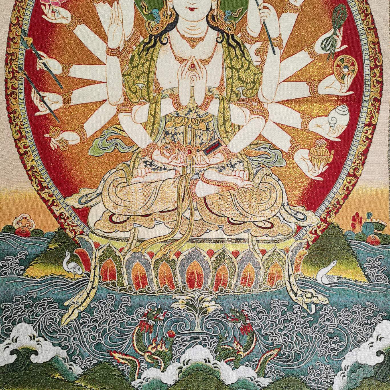 36″ Tibet Tibetan Cloth Silk 1000 Arms Guanyin Bodhisattva Tangka Thangka Mural1