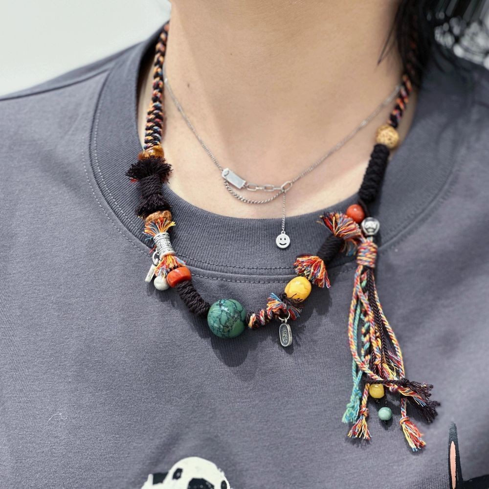 Vintage Ethnic Turquoise Beaded Necklace Tibetan Tassel Sweater Chain