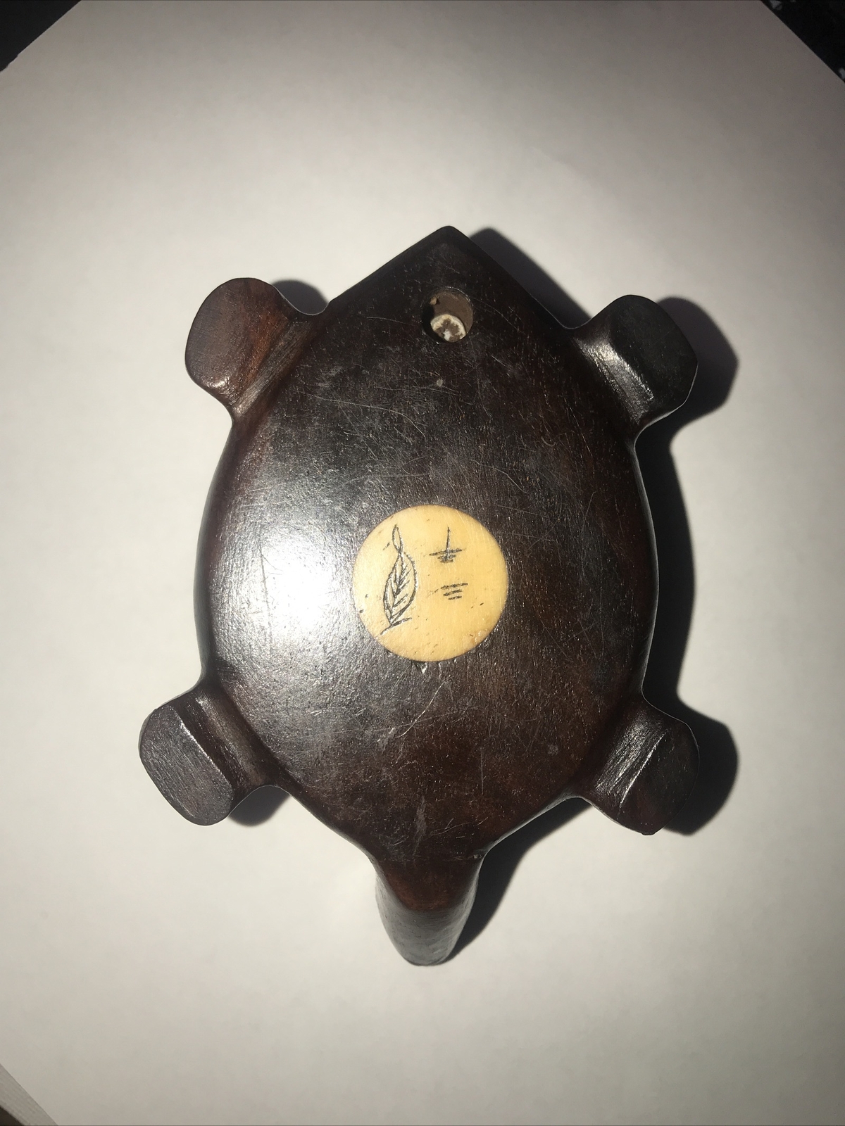 Vintage Carved Wood Turtle with Inlaid Chinese Zodiac Signs Opens to Compass 183