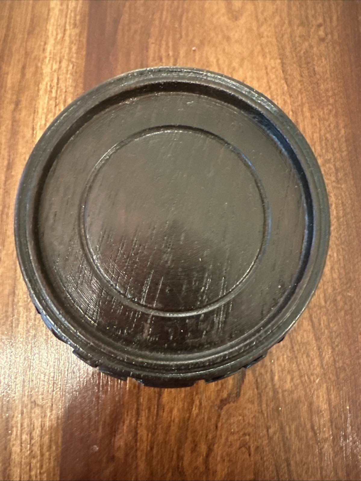 Chinese Hand Carved Wooden Vase Stand, 3″ Across Top Vintage