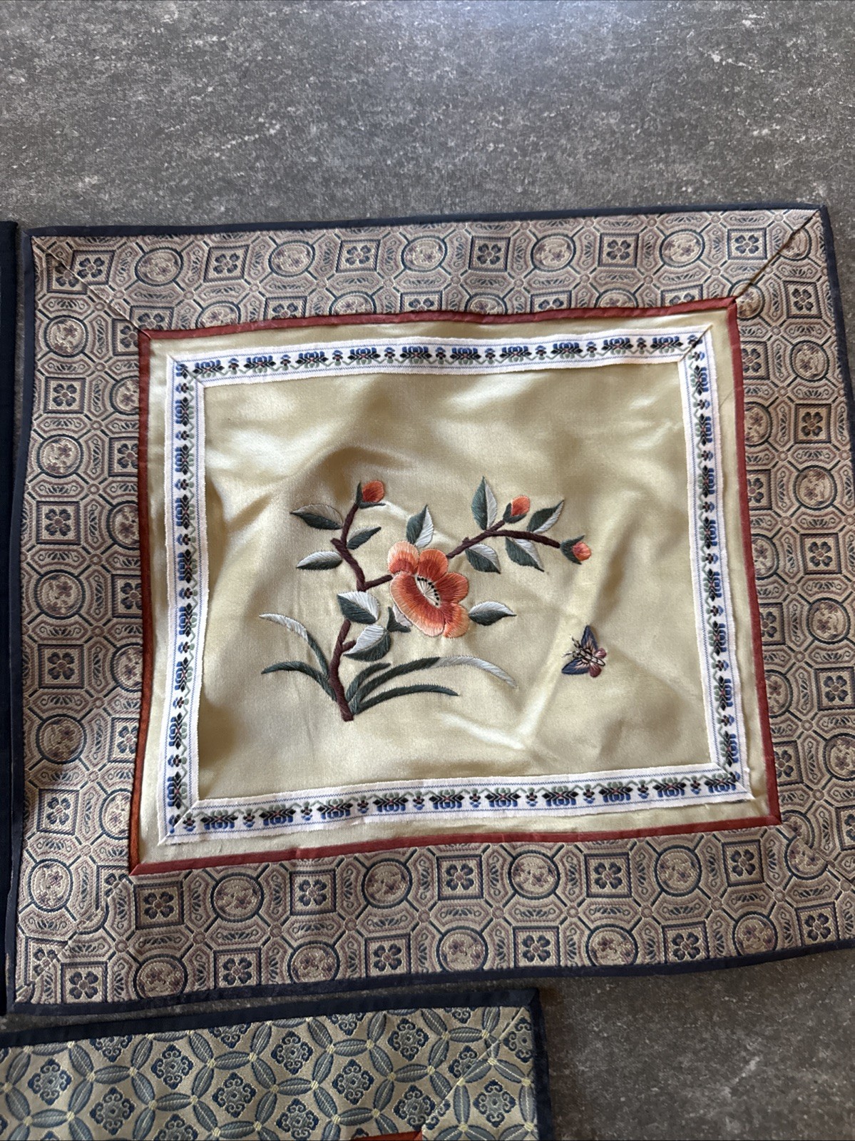 3 Lot Vintage Chinese Silk Embroidery Tapestry Butterfly Flowers Peony Panels