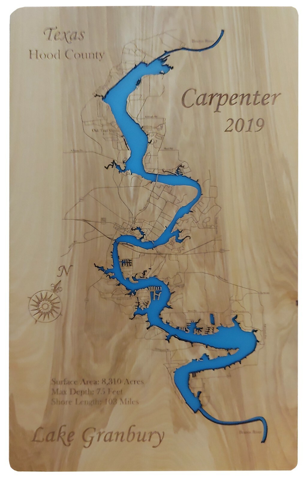 Lake Granbury, TX – Laser Cut Wood Map | Wall Art | Made to Order