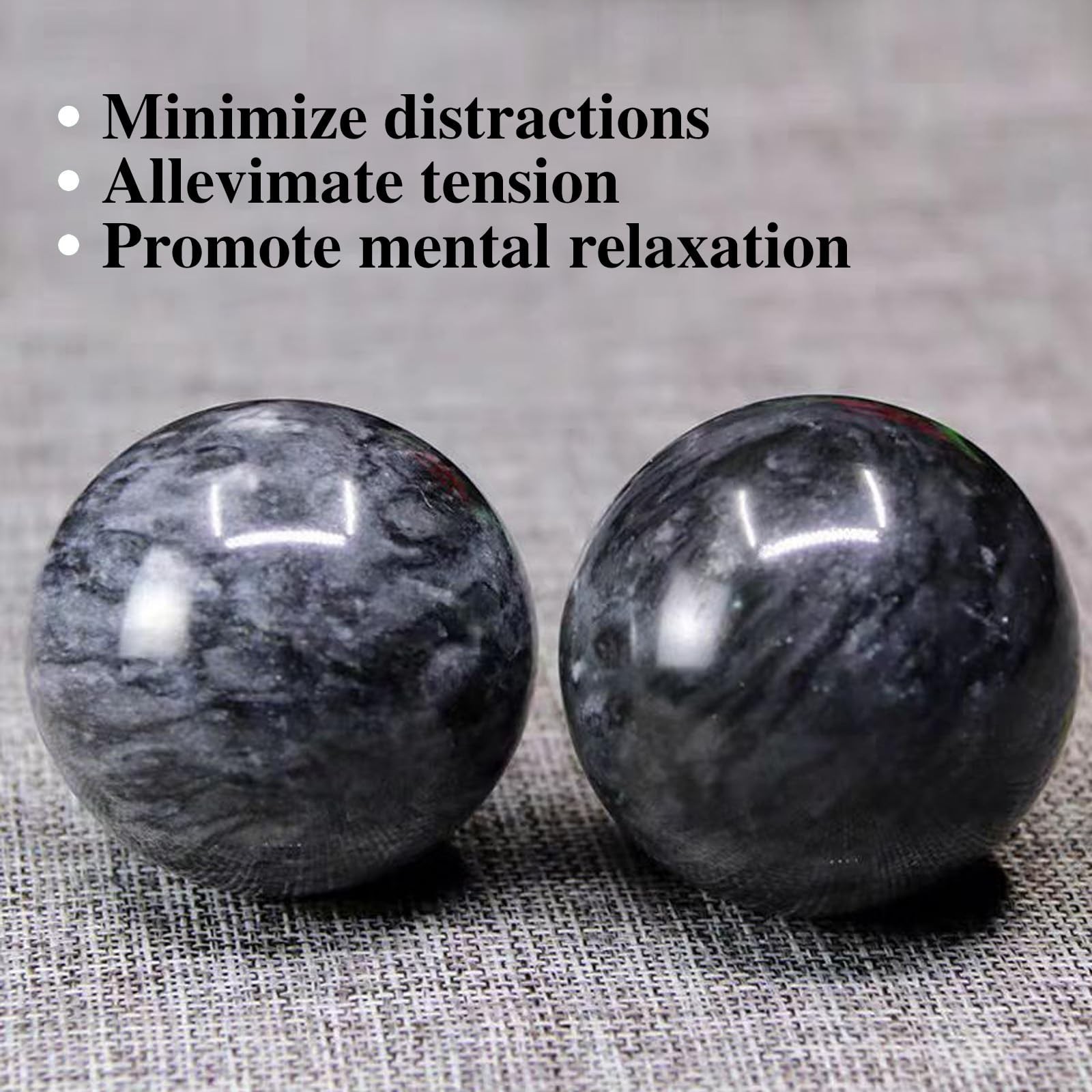 Marble Baoding Balls for Stress Relief & Exercise, Dark Grey, 2-Piece Set, 1.89