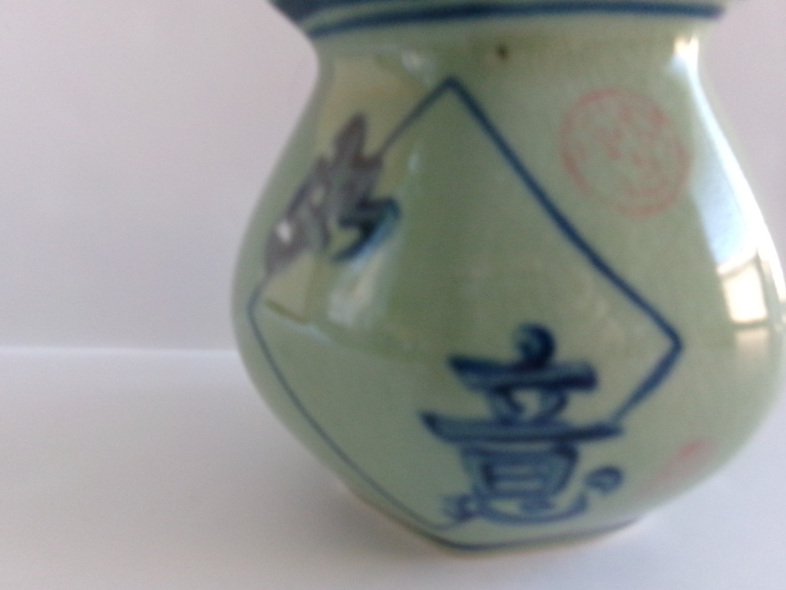 Celedon made in China cachepot planter blue painted bamboo 3.75″