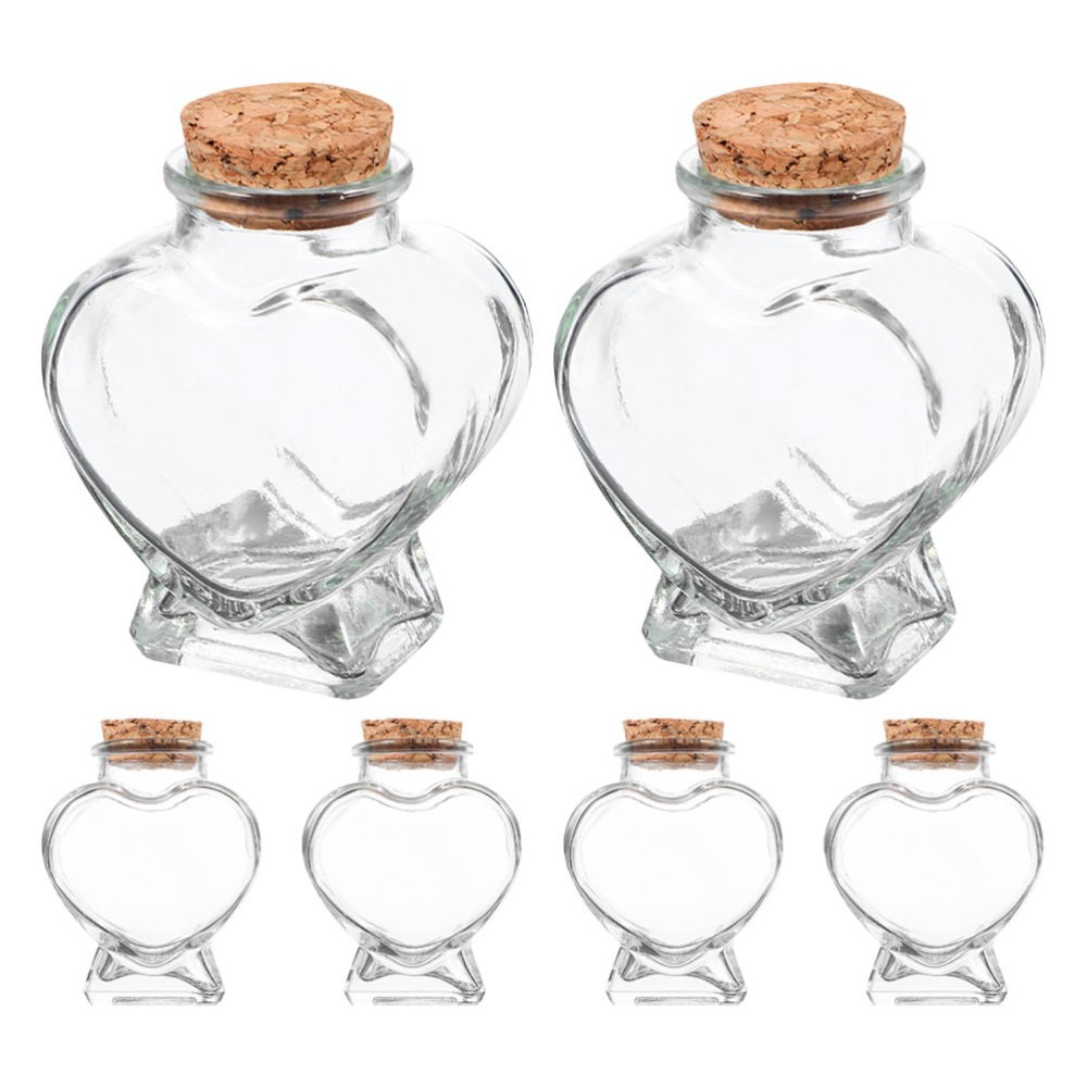 6 Pcs Heart Shaped Glass Bottles With Cork Stoppers Small Containers For Candy