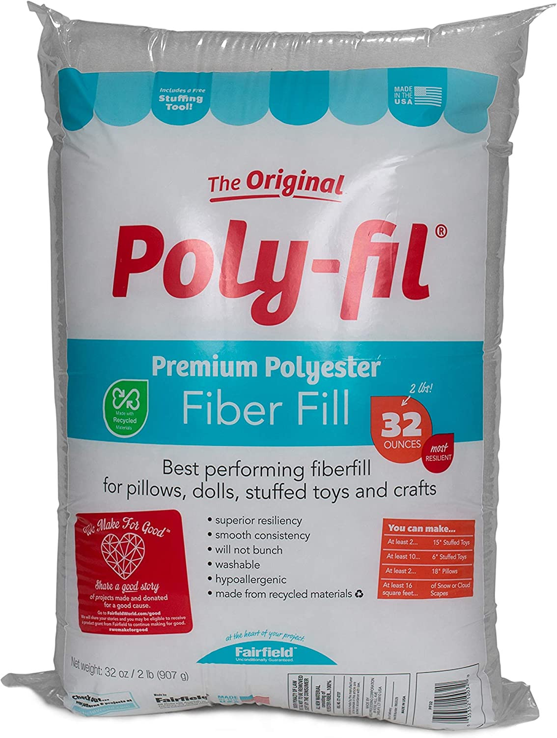Fairfield the Original Poly-Fil, Premium Polyester Fiber Fill, Soft Pillow Stuff