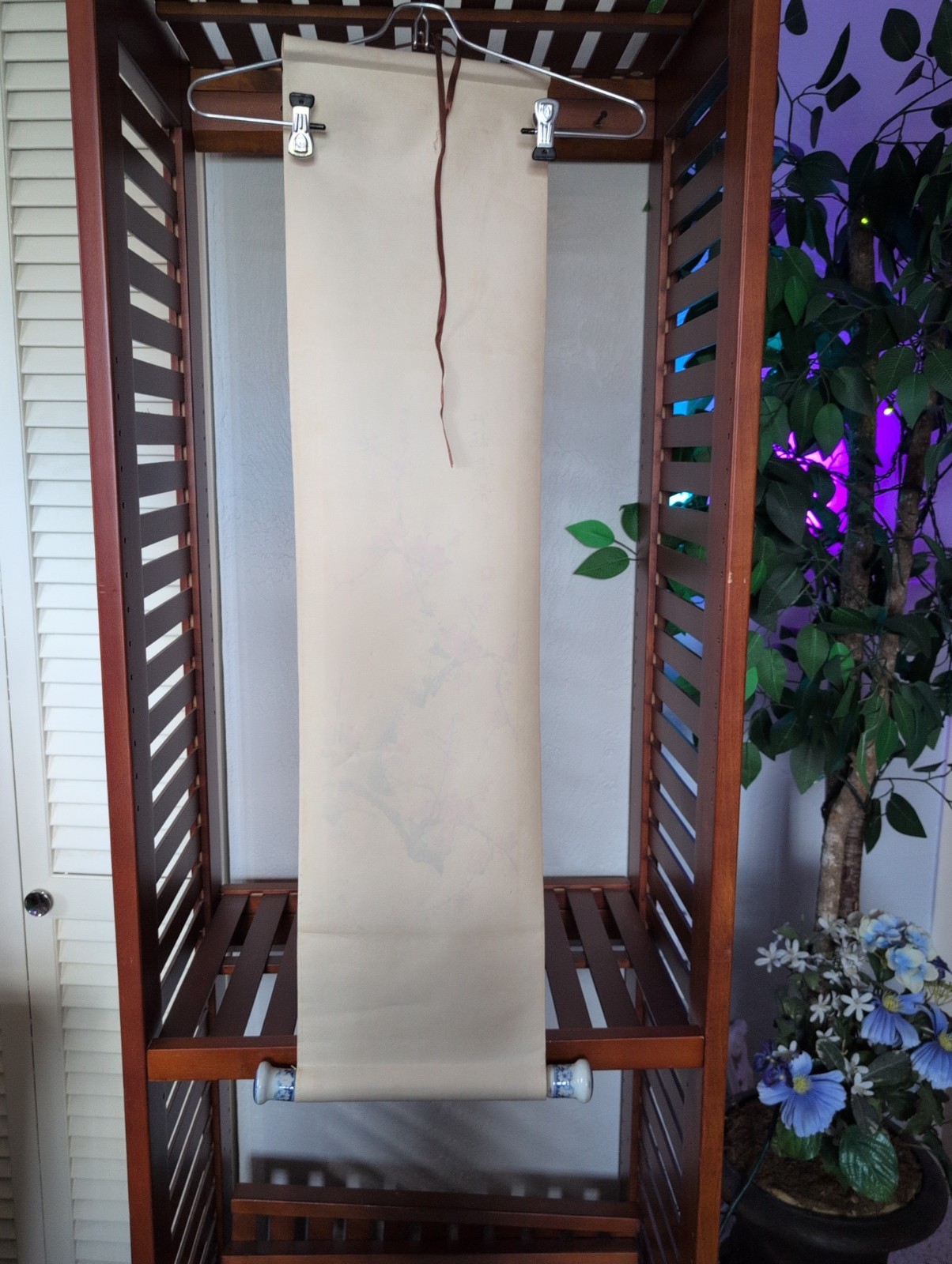 Vtg Original Chinese Plum Blossom Scroll Blue/ Wht Porcelain Knobs 96 cm x 24 cm