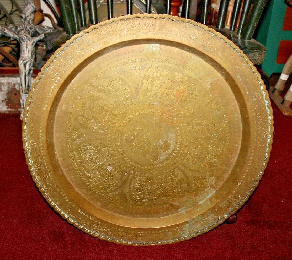 Vintage Hong Kong Asian Brass Copper Serving Tray Wall Plaque Very Large