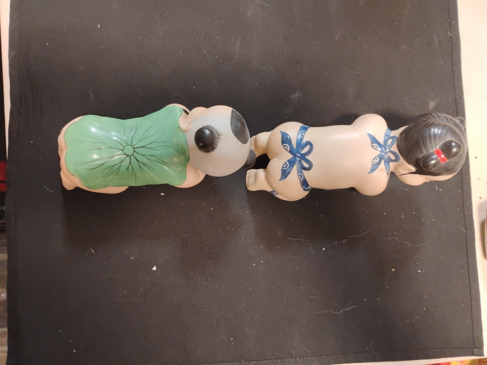 Pair OfVtg Chinese Pillows/Head Rest Girl Figurines/8″ Long