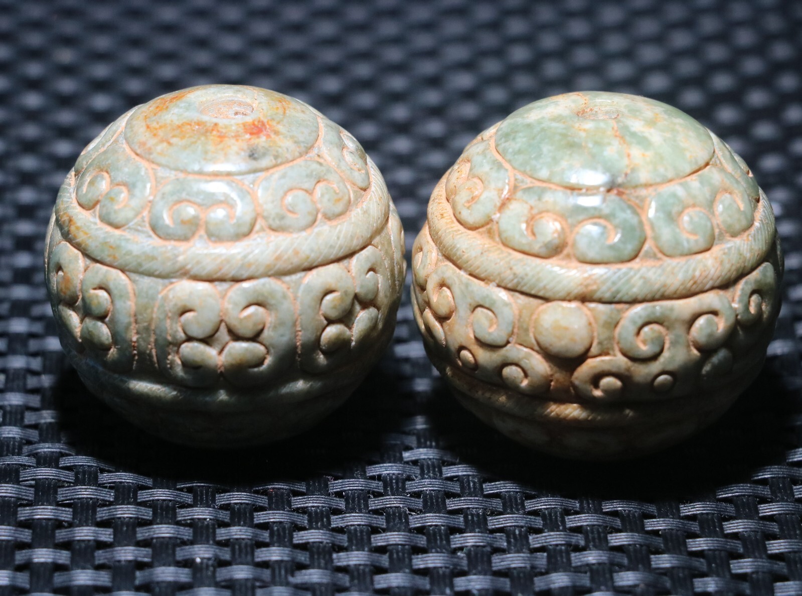 Pair of Chinese Hetian Old JADE Linking Fortune Large Ball Sphere 40MM Amulets