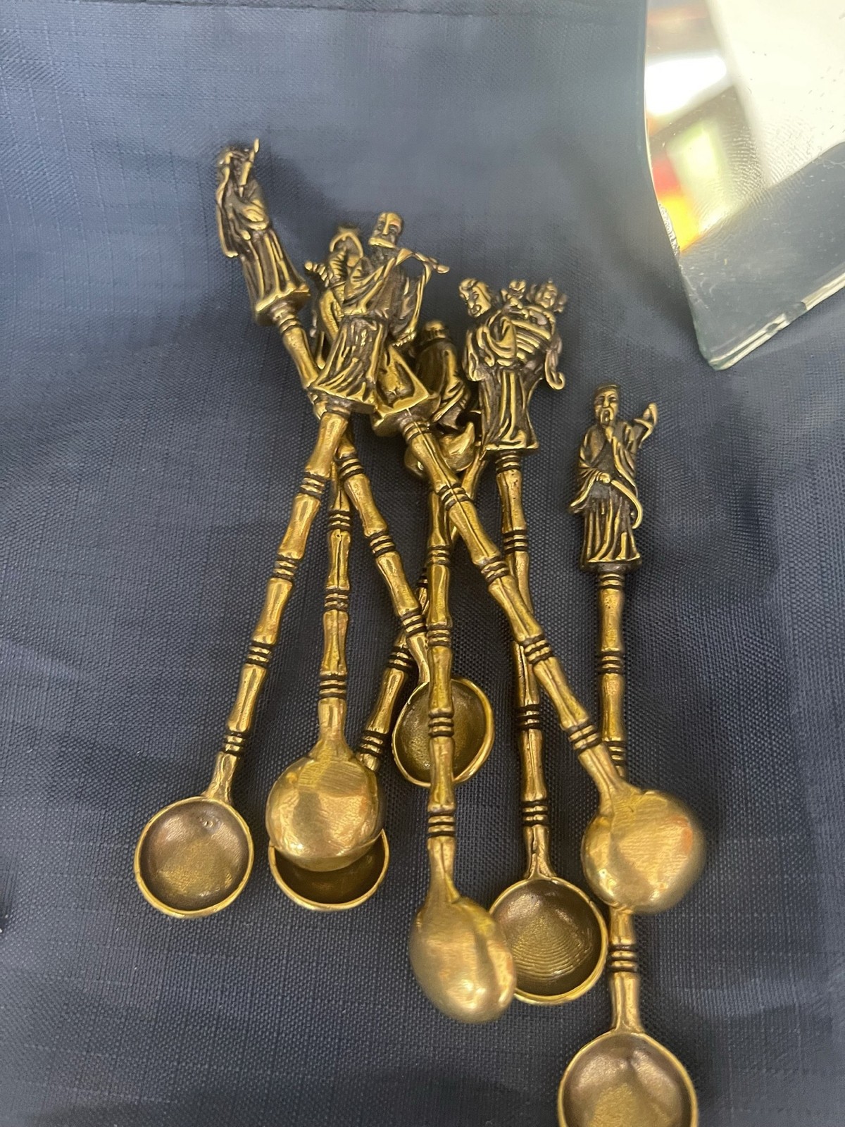 Eight Immortals Brass Spoon Set Vintage Bronze Medicine Spoon Chinese 8PCS