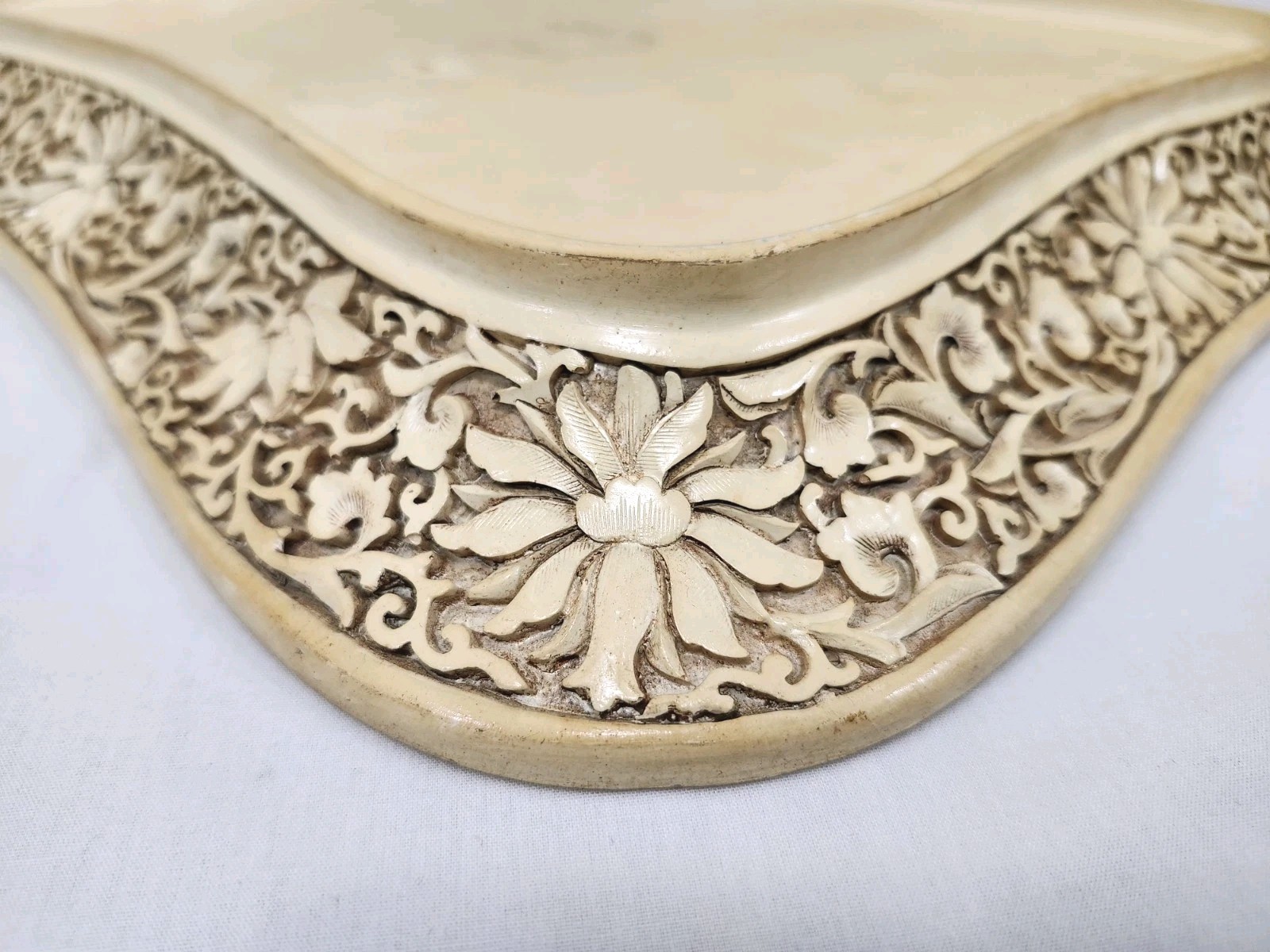 Vintage Asian Carved Look Resin Tray Landscape Figures Scene 14″ x 12″ Chinese