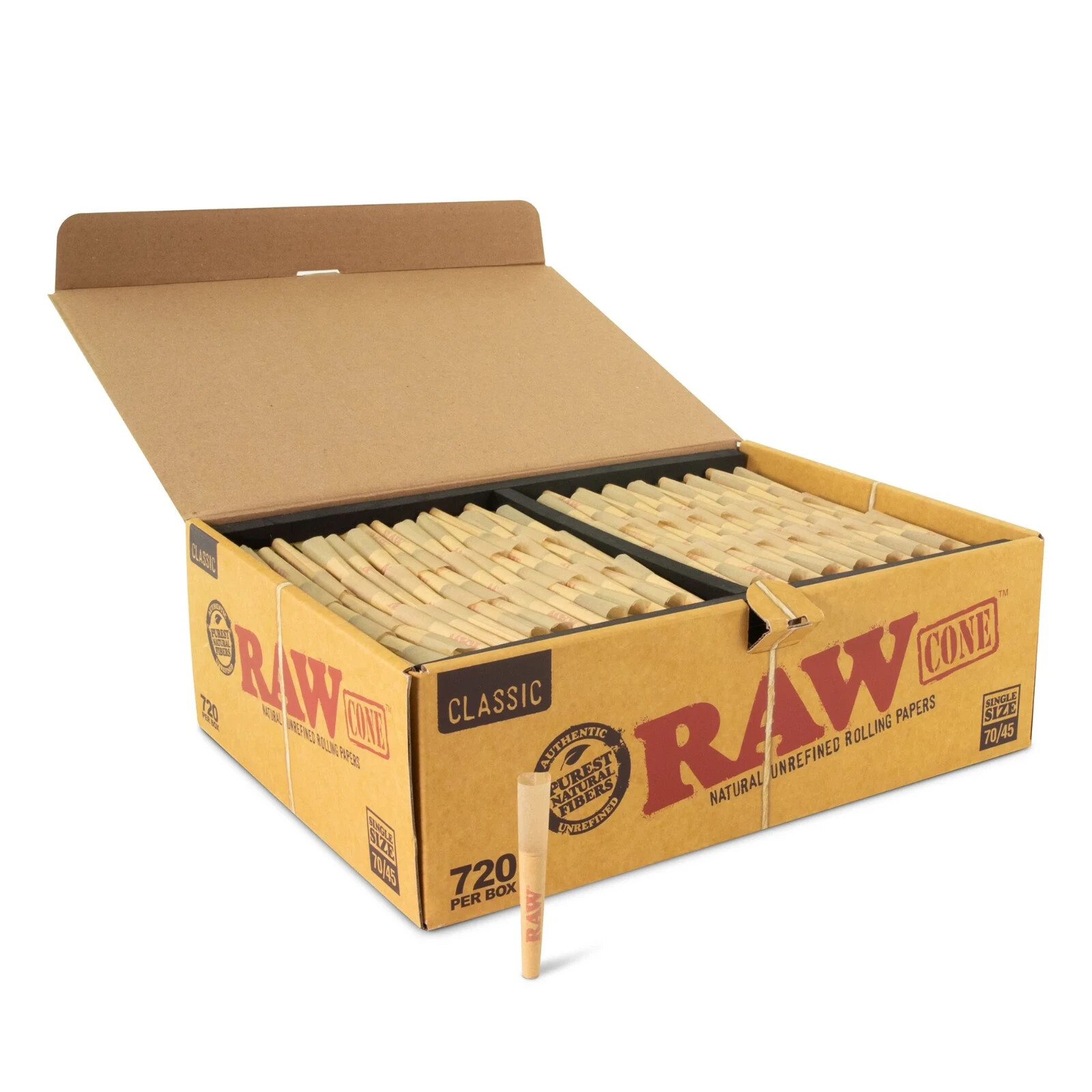 RAW Classic 70/45 Single Size Cones – Bulk box, 720 Cones