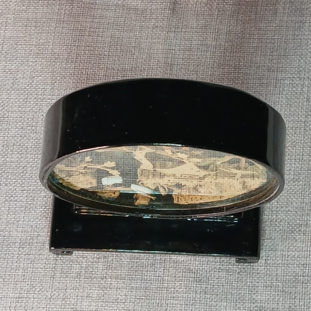 Vintage Chinese Cork Art Pagoda City Trees Cranes Glass Display Oval