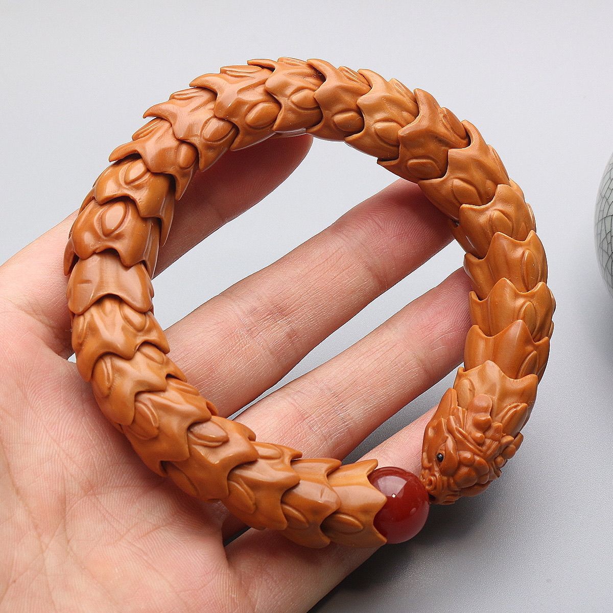 Hand Carved Olive Nut Dragon Scale Bracelet Hollow Design Wenwan Jewelry
