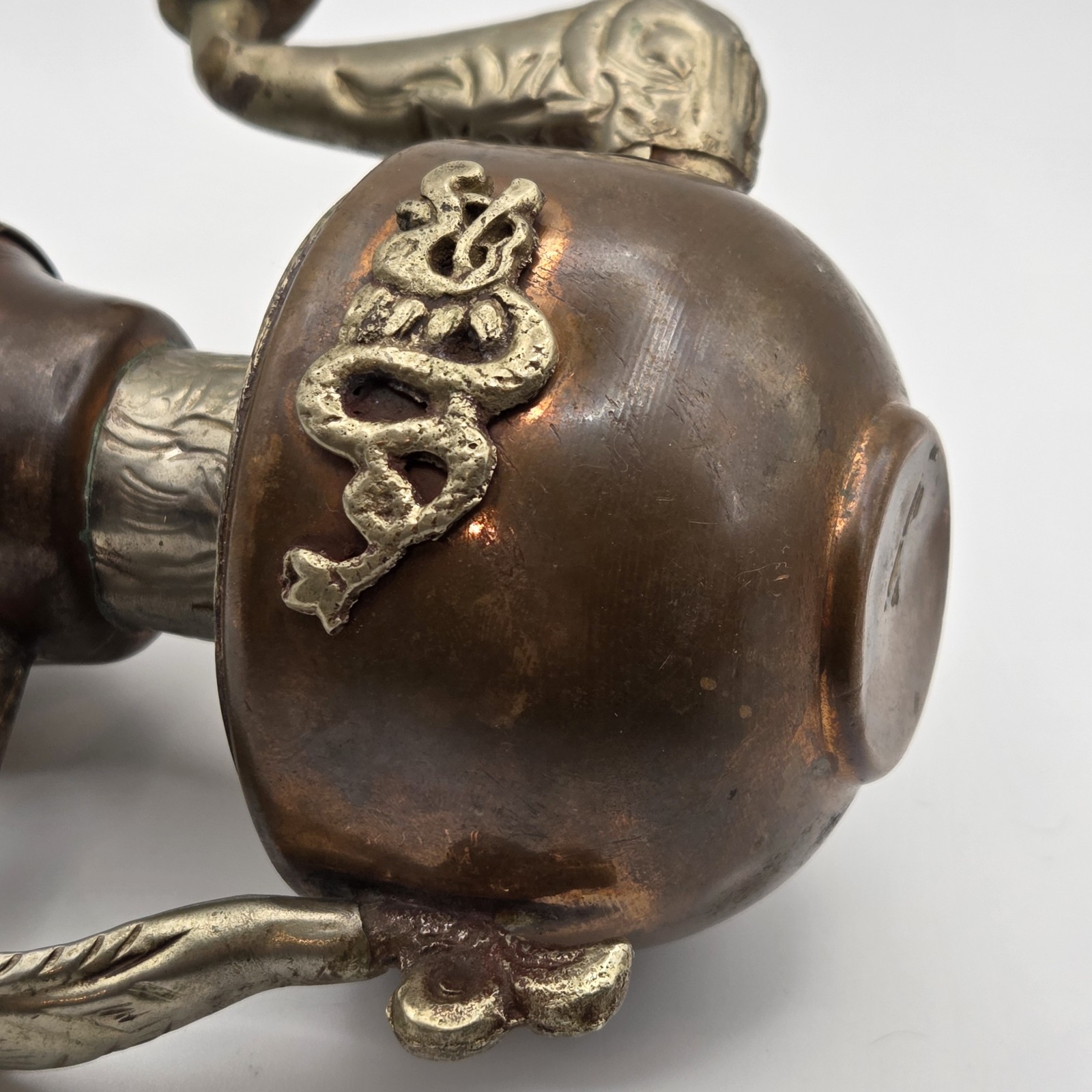 ANTIQUE / VINTAGE COPPER AND BRASS TIBETAN TEAPOT WITH DRAGON