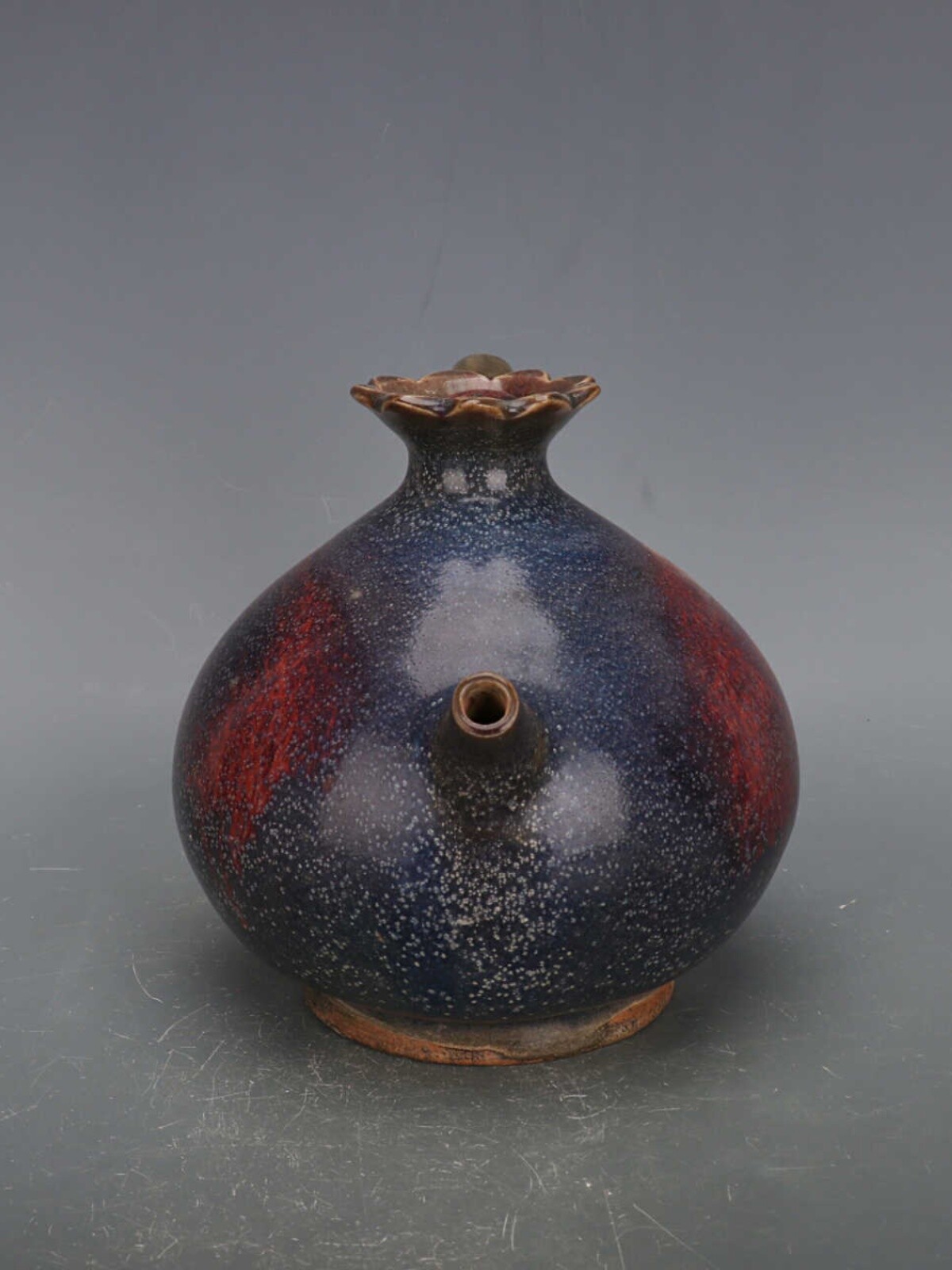 9″ Chinese Jun Kiln Porcelain Green Glaze Rose-bengal Fambe Zhi Kettle