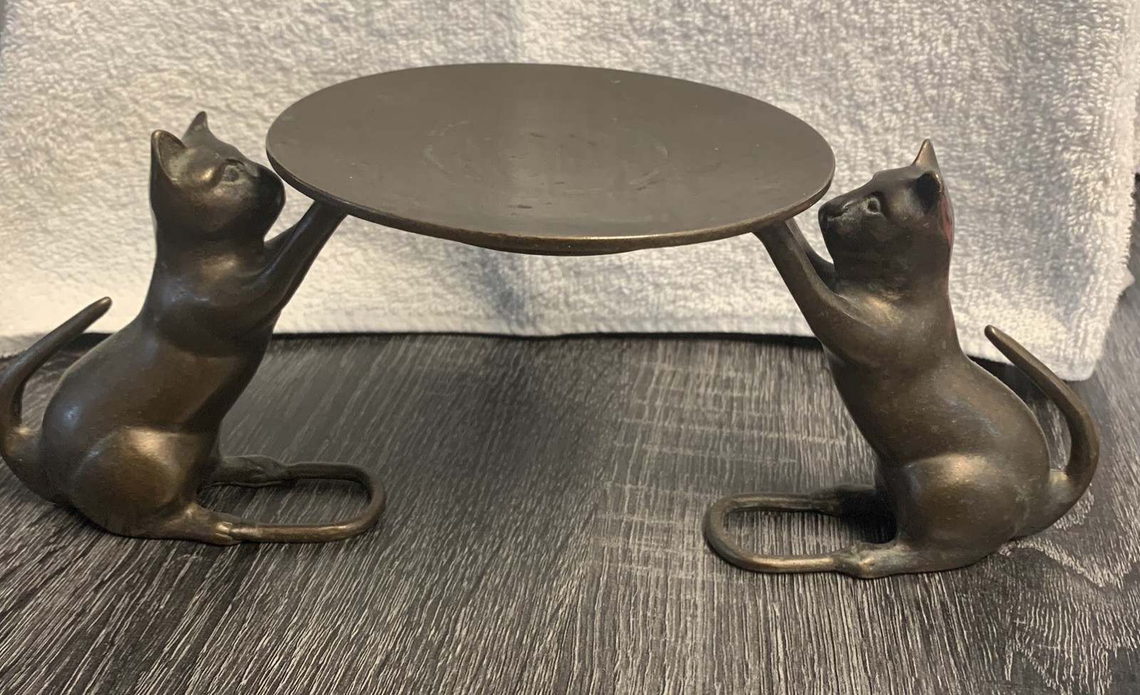 Chinese Folk Copper Bronze Lucky Cat Statue Candle Holder Candlestick pricket