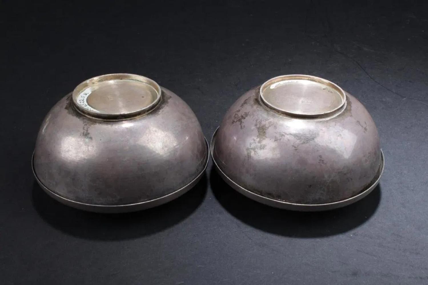Two Antique Chinese Silver Cups with Lid Cover
