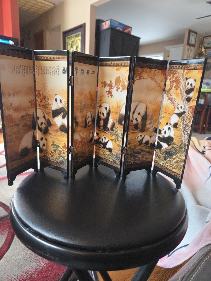 Chinese Giant Panda Table Top 6 Panel Folding Screen/Decor Beautiful! 9.5×18