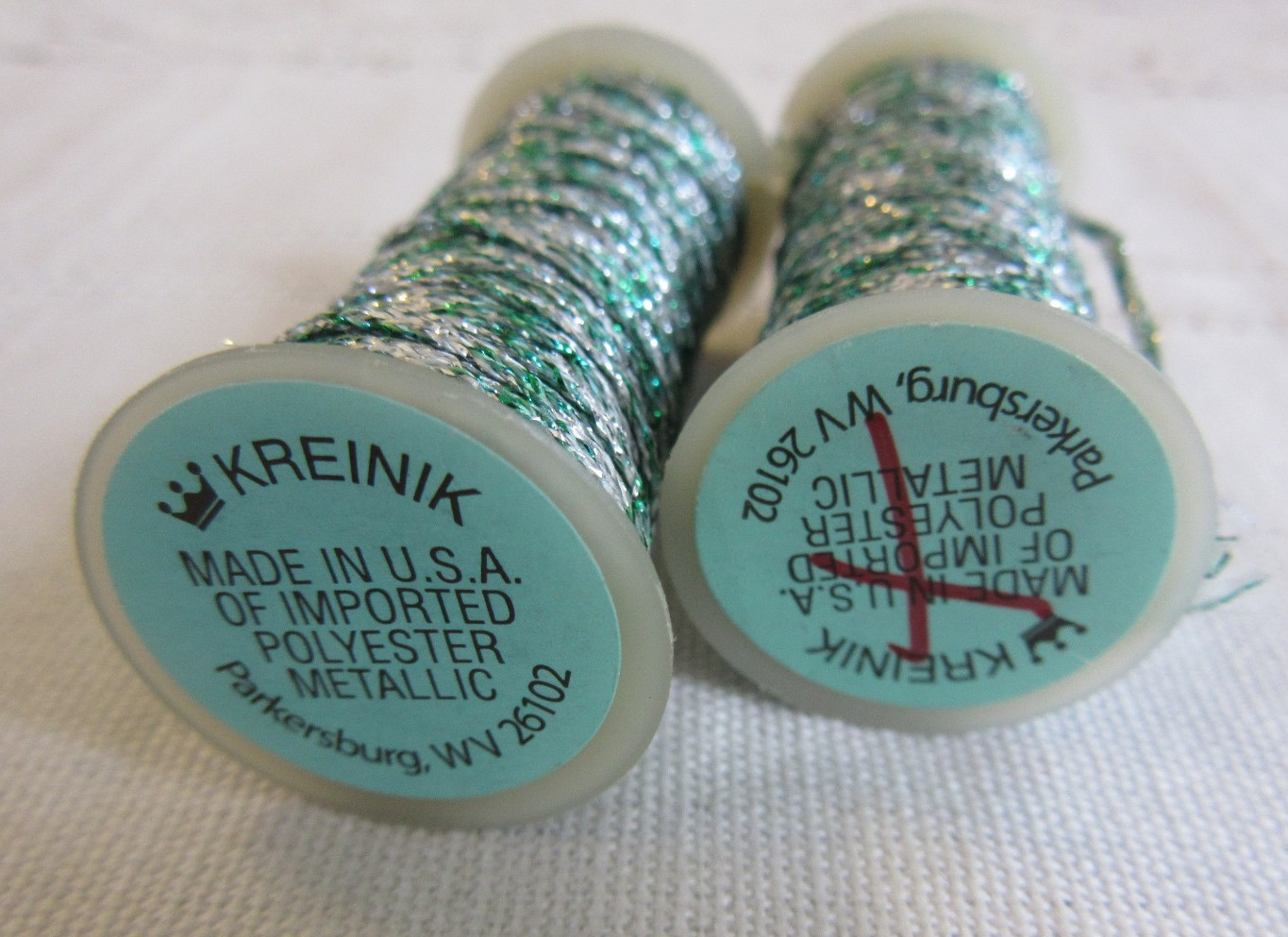 2 Kreinik Metallics Iron-on #6355 WINTERGREEN Medium #16 Braids Thread lot