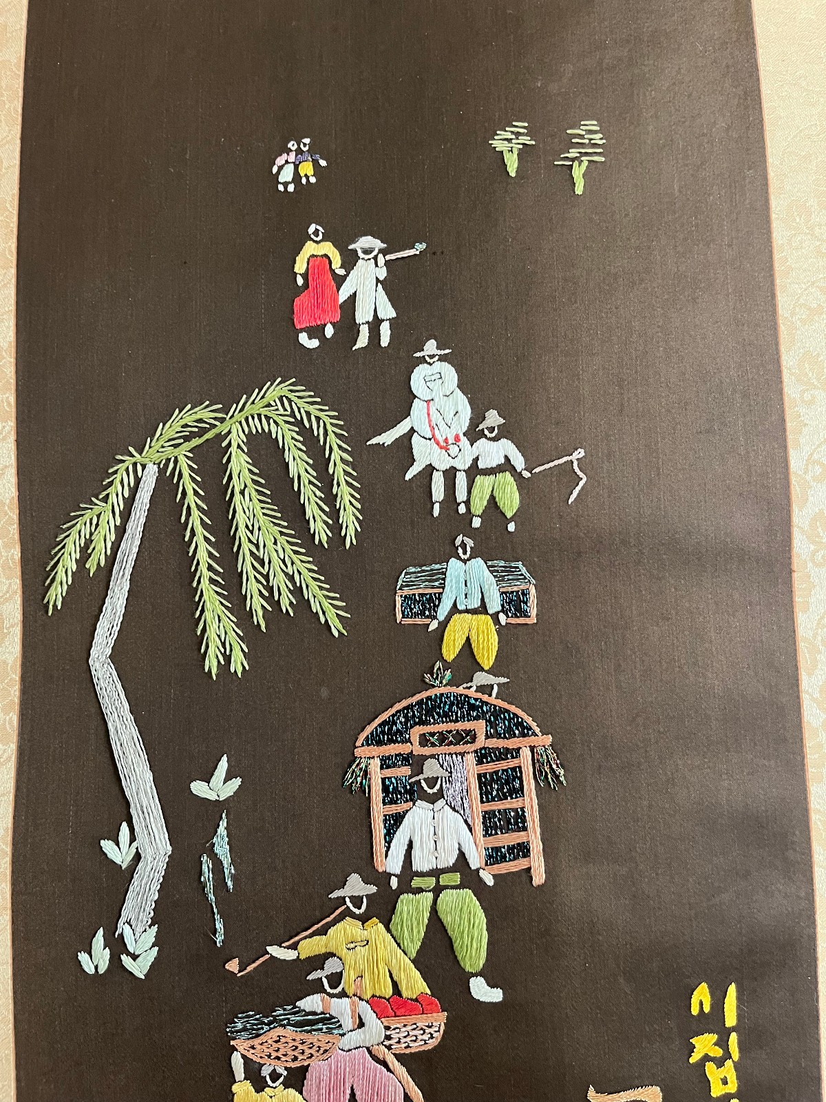 Vintage – Embroidery Art – Japanese or Chinese – 8.5 x 18″ – on scroll