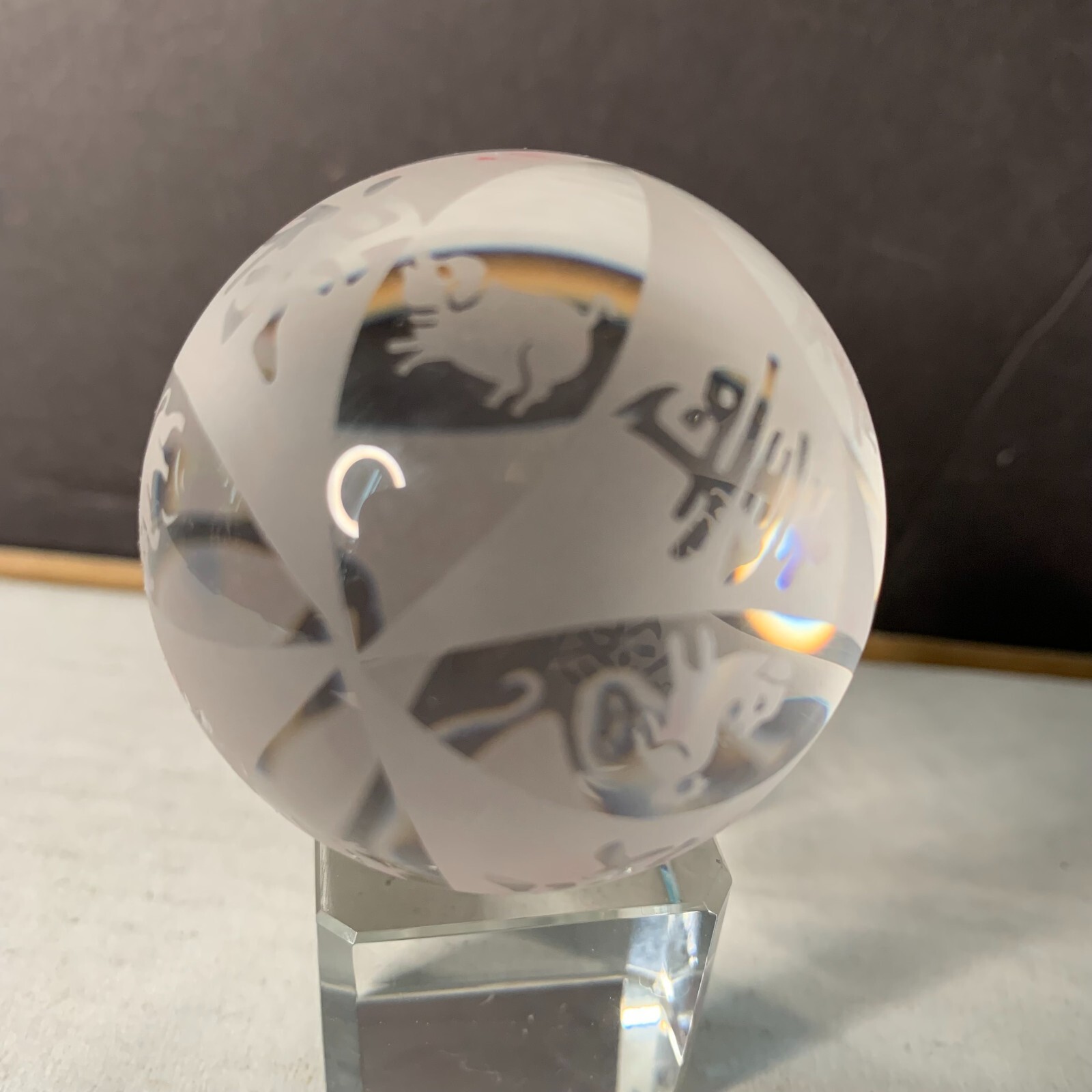 CRYSTAL ALL ZODIAC SIGNS BALL CHINESE CALENDAR IN ORIGINAL BOX z