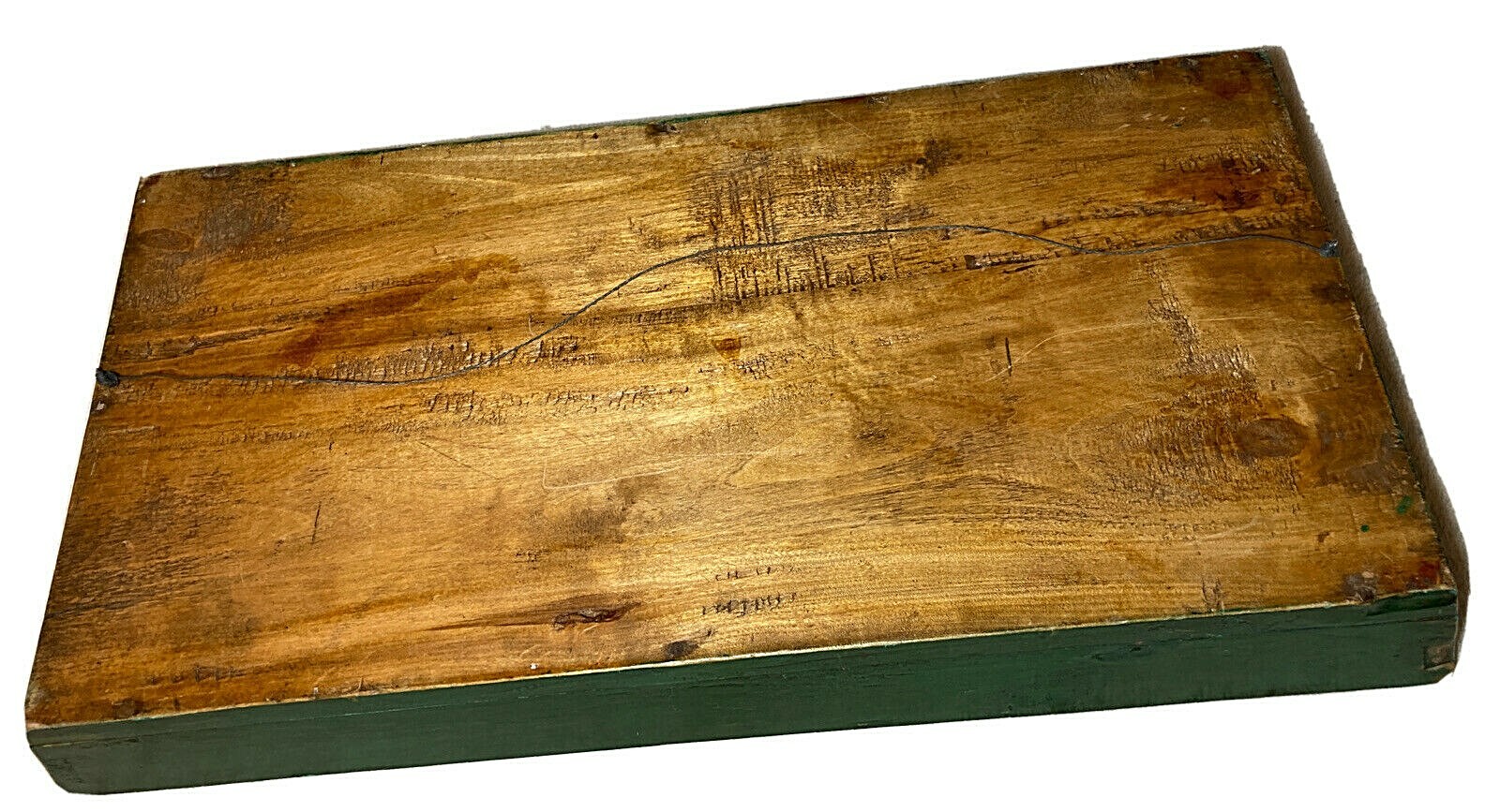 Asian / Chinese antique red green lacquer peony wood serving tray 26”