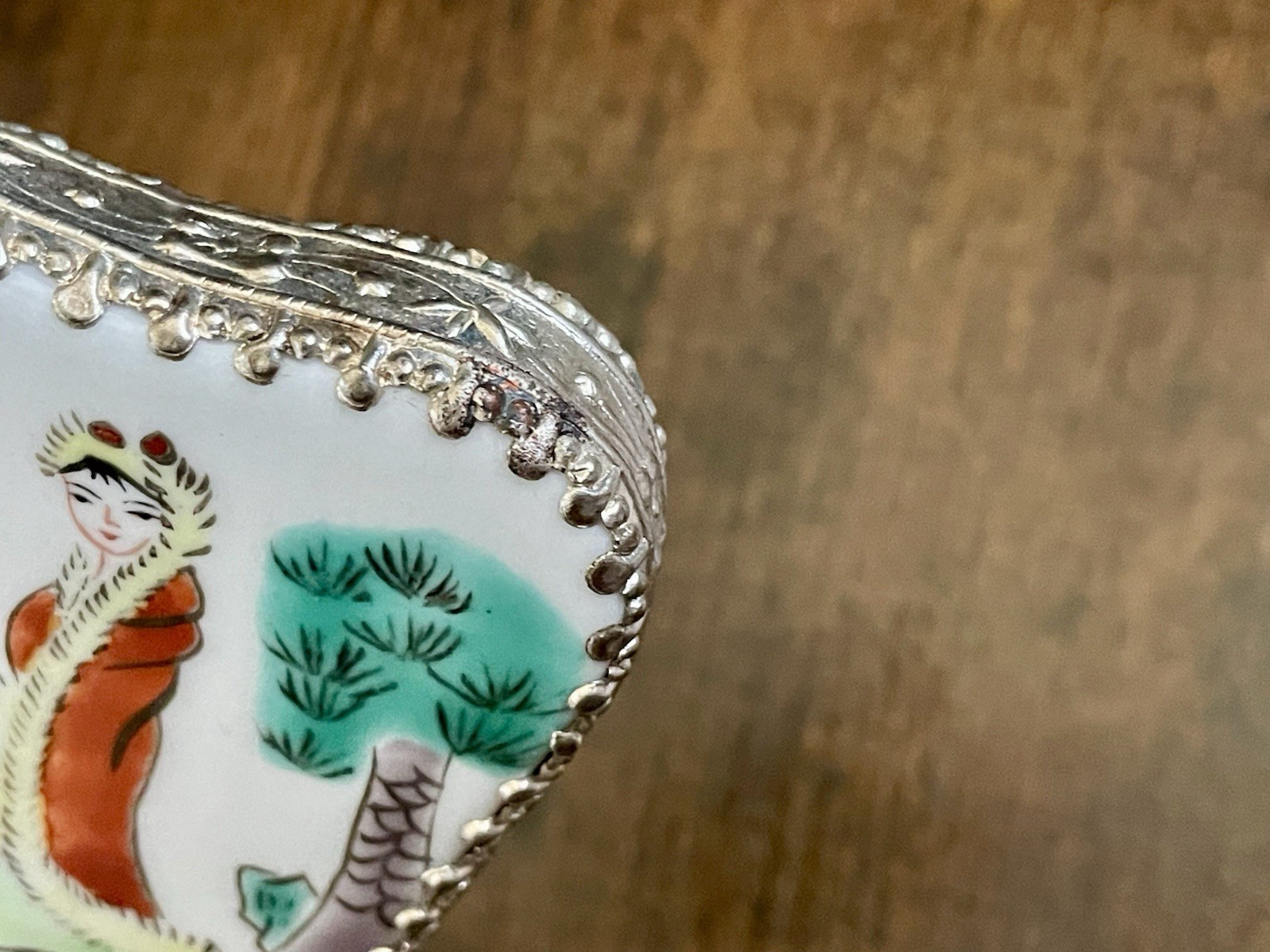 Vintage Mirror Asian Oriental Geisha Woman With Jade Handle Very Good Condition