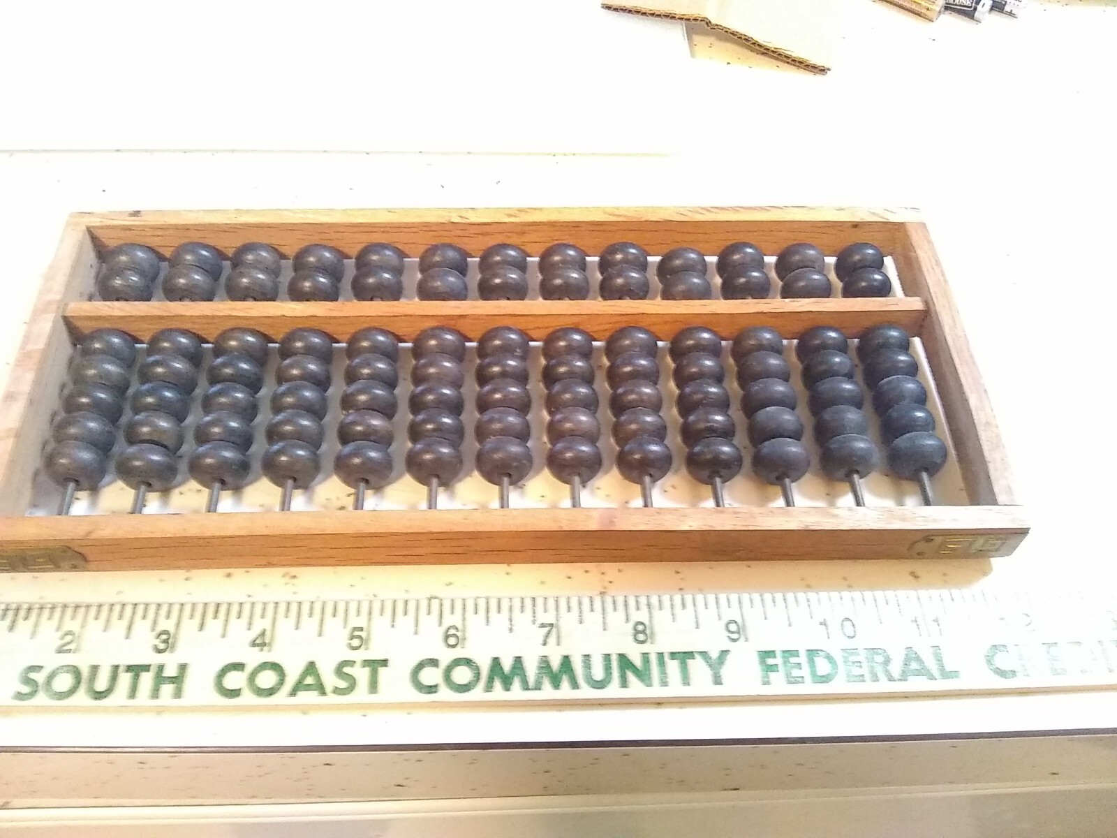 Vintage Wood Brass Chinese Abacus Hand Made 13 Rods 91 Beads