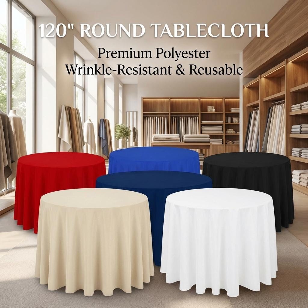 120 Inch Round Tablecloth Polyester Wrinkle Resistant Reusable Cover