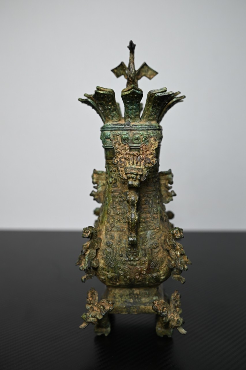 Chinese Bronze Ornament Lotus and Crane Square Pot*replica #V079