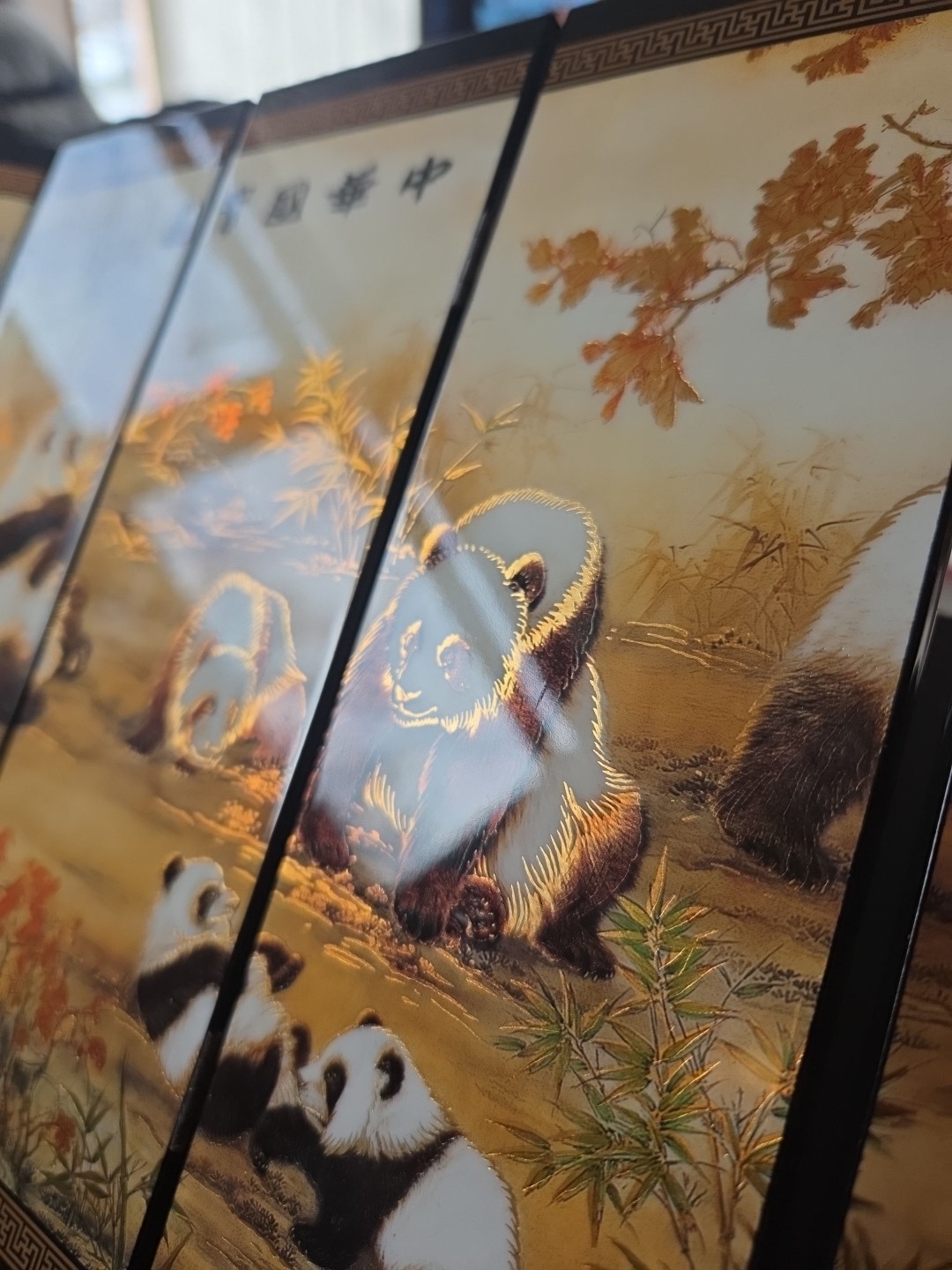Chinese Giant Panda Table Top 6 Panel Folding Screen/Decor Beautiful! 9.5×18