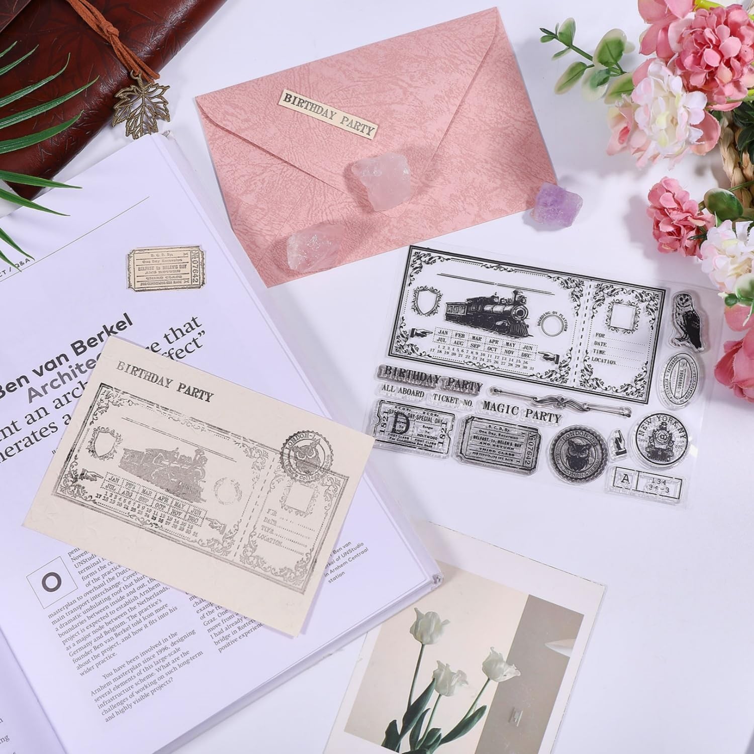 GLOBLELAND Vintage Train Ticket Clear Stamps for DIY Scrapbooking Retro Postmark