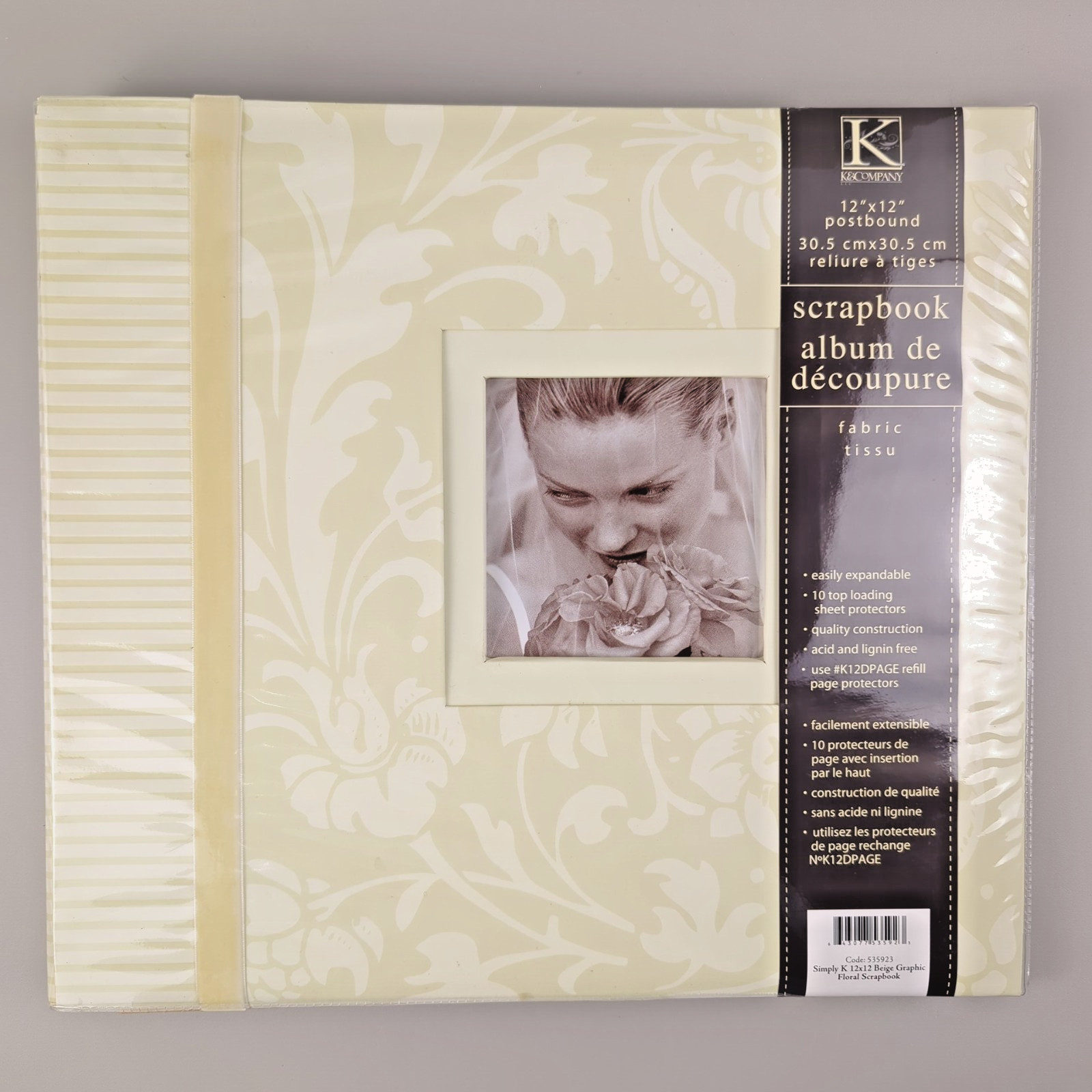 K&COMPANY Simply K 12×12 Beige Floral Fabric Postbound Scrapbook Album NEW