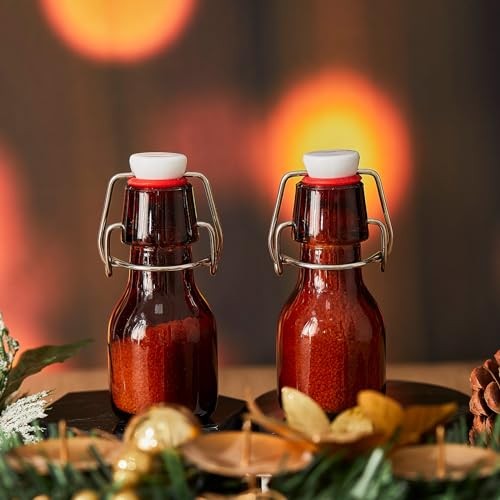 Tessco 24 Pcs Mini Swing Top Glass Bottles with Stoppers Small 2 Ounces Amber