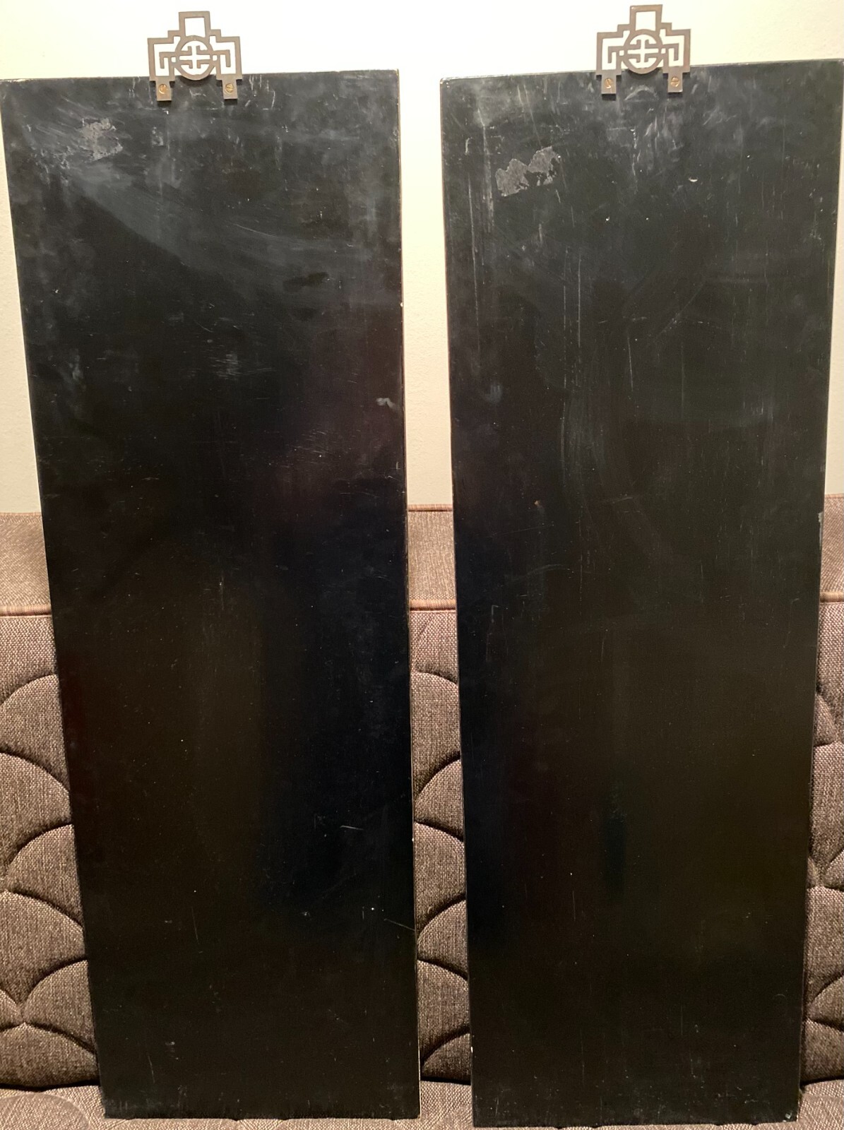 Set of 2 Vintage Lacquer Chinese Carved Soapstone Wall Art Panels 12″ x 36″