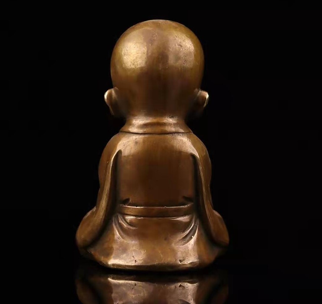5.4″ Brass Little Monk Statue Sculpture Figure Collectibles Zen Decor