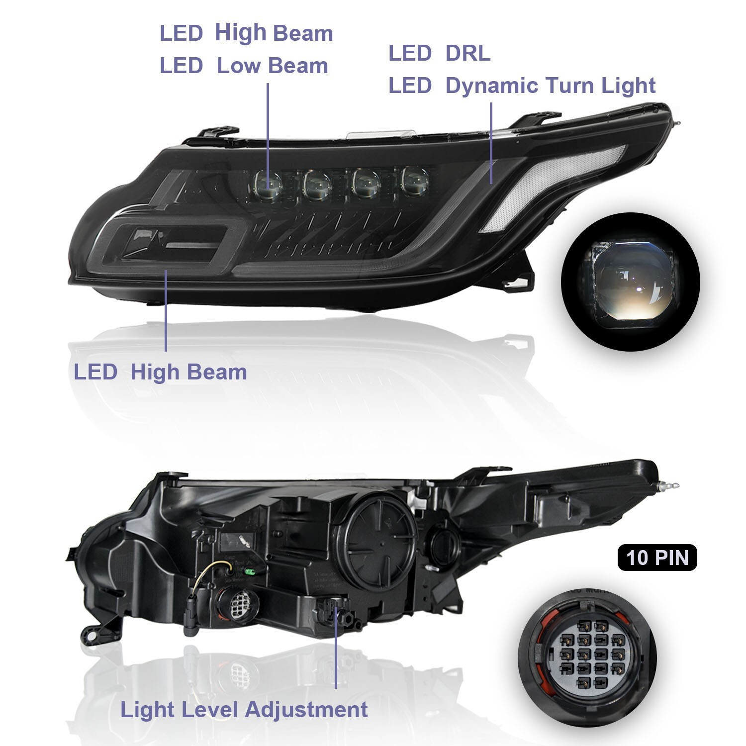 Direct Fit Front Headlight Assembly For Land Rover Range Rover Sport 2014-2017